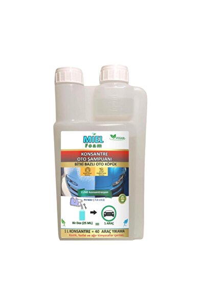 Miel Foam Konsantre Oto Şampuanı 1 Litre - 1:240 Konsantrasyonlu Bitkisel İçerikli Formül - pH Nötr Boya Koruma Dostu